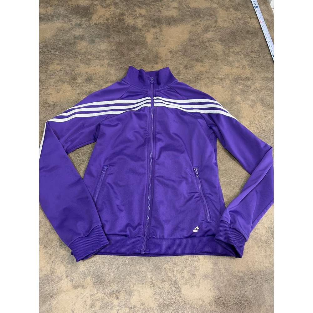 Adidas Track Jacket Womens Small Purple 3 Stripe Full Zip O03849